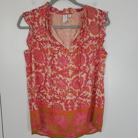 Joie Shell Blouse Ruffle Neck Paisley Floral Metallic Boho Office Womens XS - Picture 1 of 11